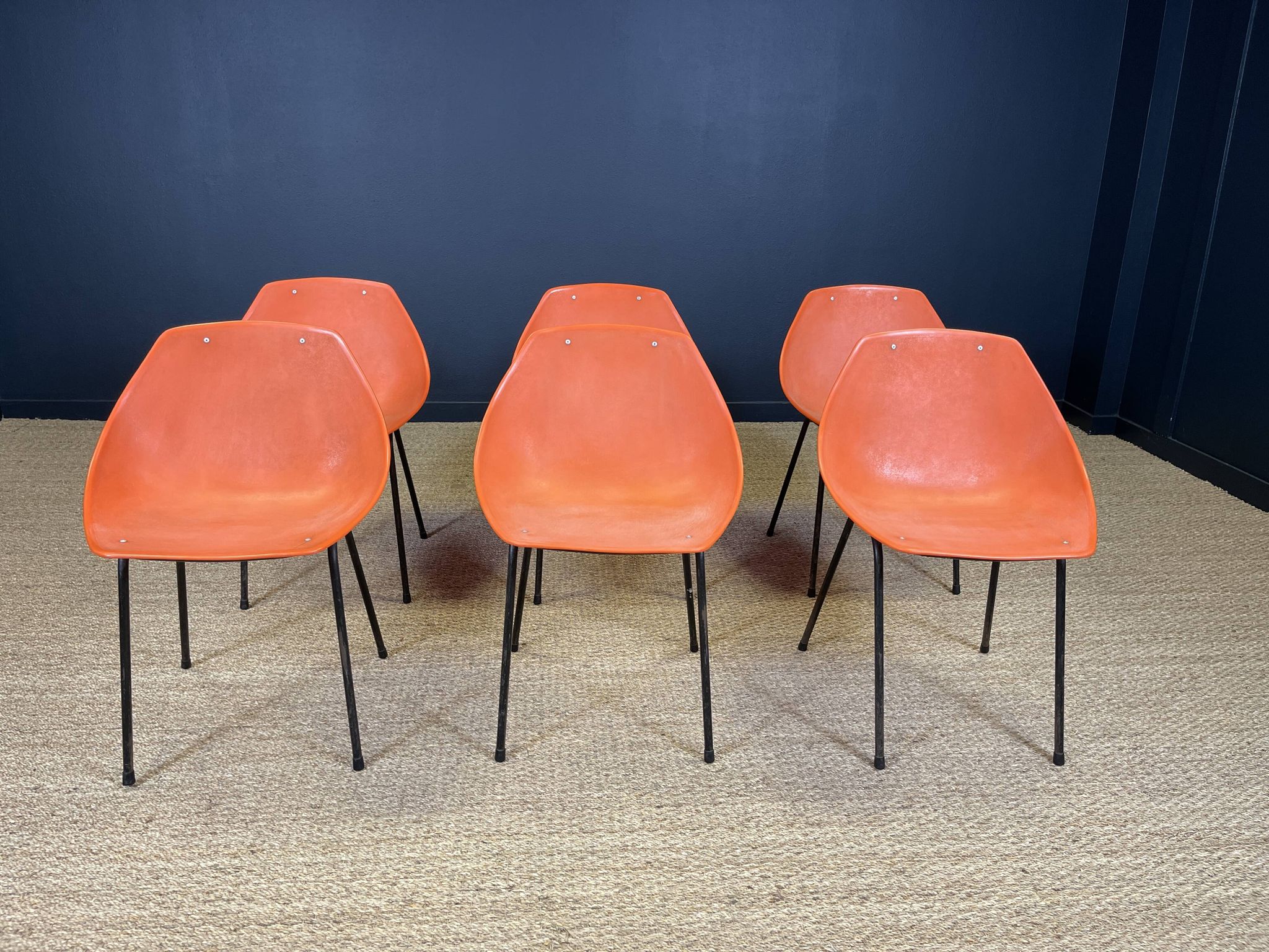 Ensemble de 6 chaises Guariche orange
