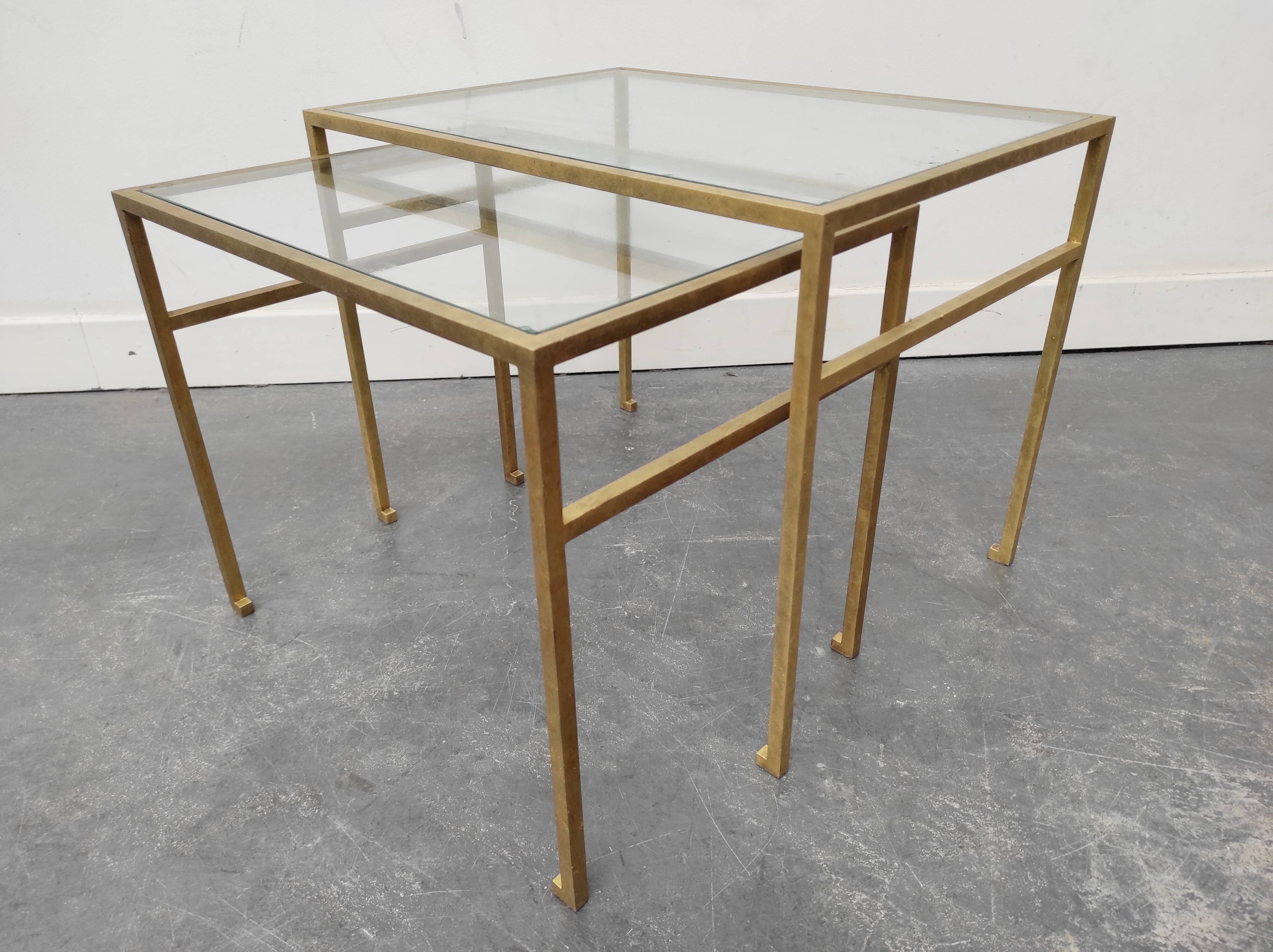 Tables basses gigognes Roger Thibier dorées 1960