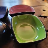 Set of 4 ceramic glazed multicoloured bowls/trinket dishes.