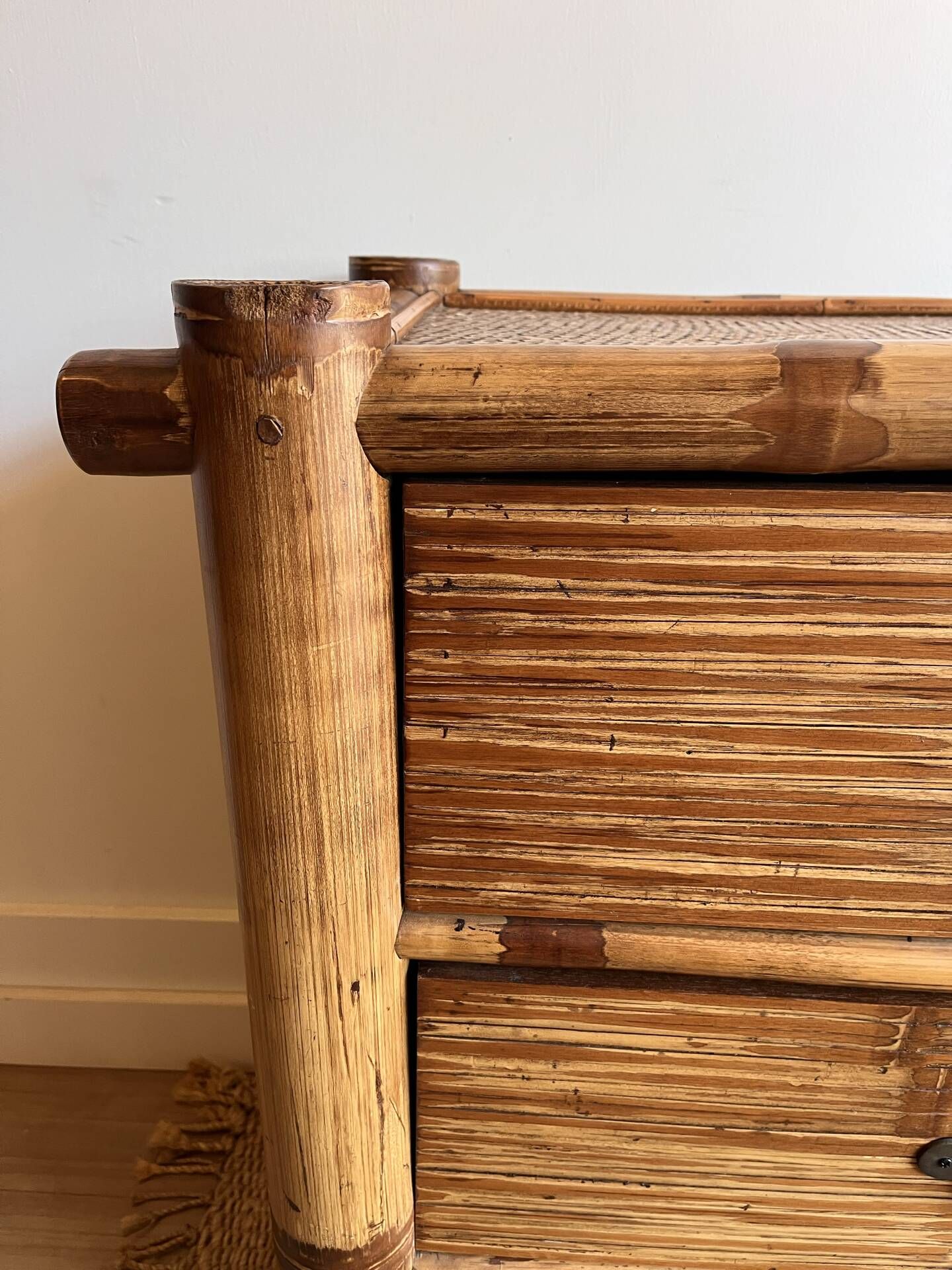 Commode sideboard vintage en bambou à 6 tiroirs,