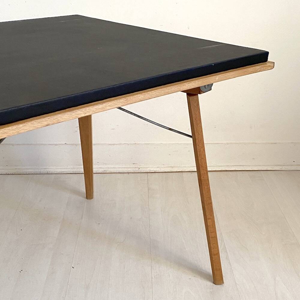 "PLIDEAL" Folding Coffee Table Beech & Faux Leather 1950 Vintage Glamping