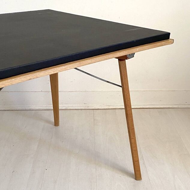 "PLIDEAL" Folding Coffee Table Beech & Faux Leather 1950 Vintage Glamping