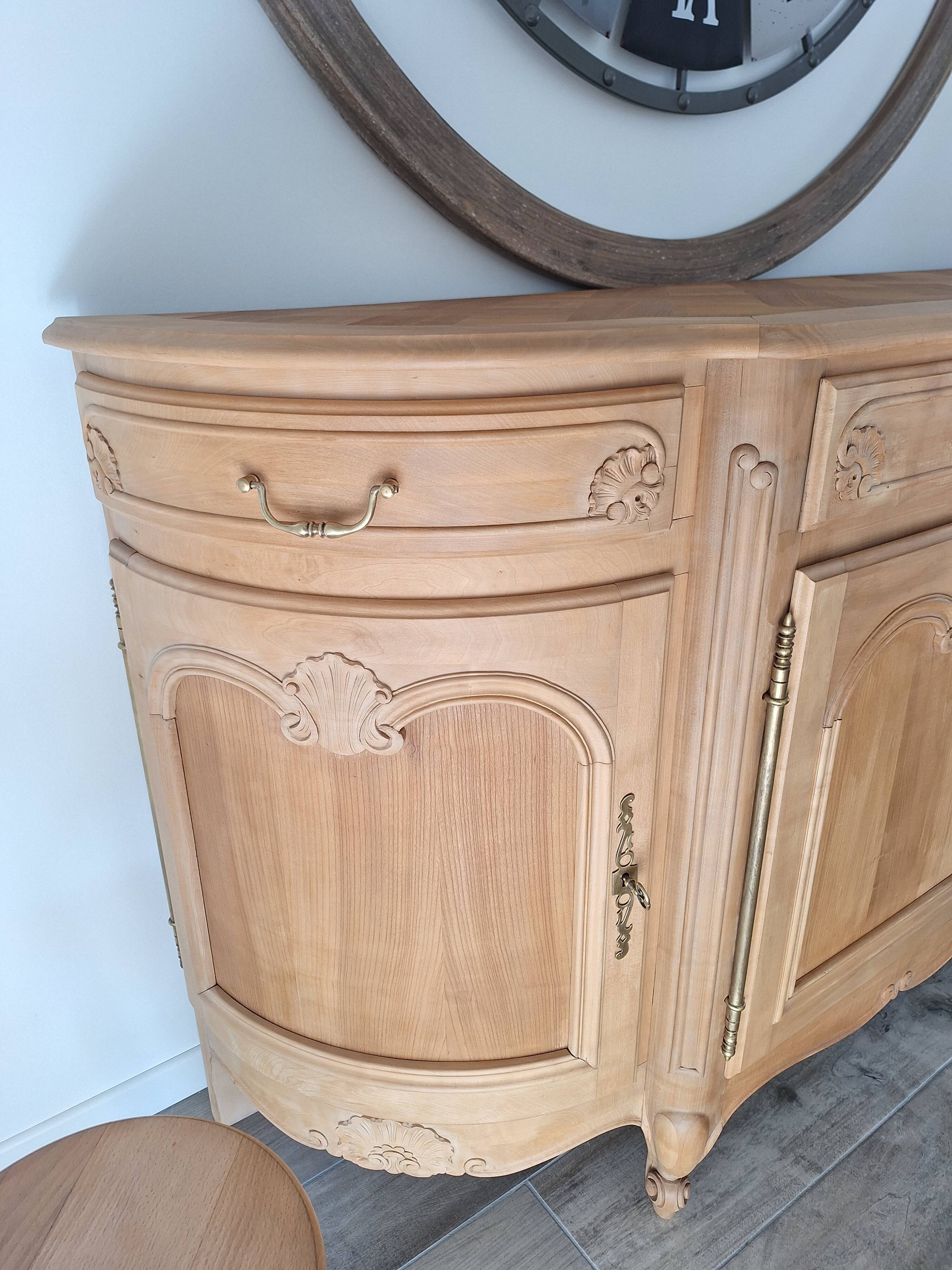 Low buffet in solid cherry wood renovated – Louis XV style – 250 cm