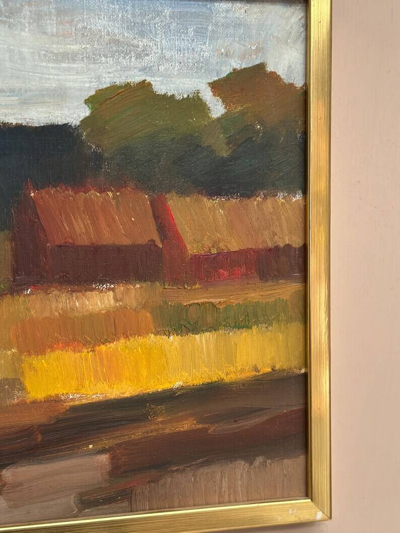 Original Swedish Oil on Canvas – "Landscape" by Olle Rhönnstad – Signed – Vintage and Framed – 43 × 35 cm (16.9" × 13.8")