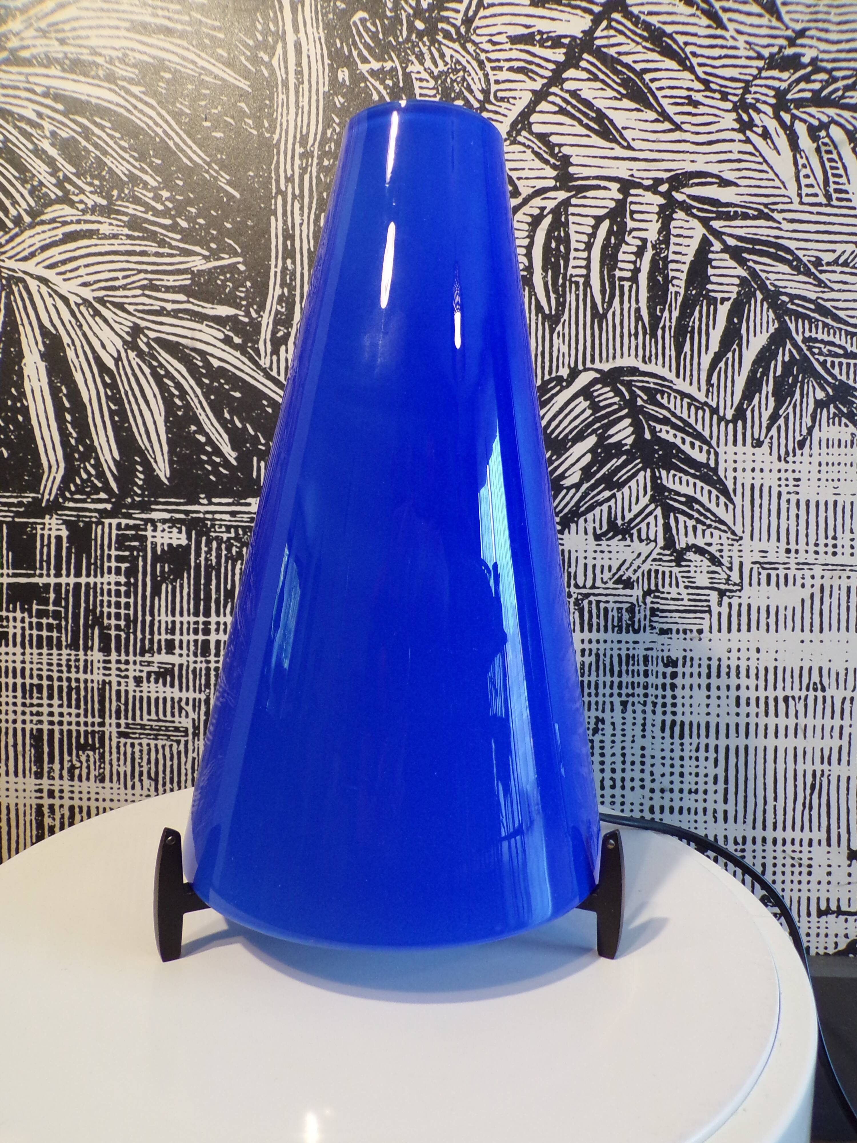 Blue glass tripod lamp 1980