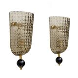 Pair of Art Dèco Style Italian Murano Glass and Brass Sconces