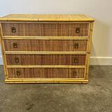 Midcentury bamboo, rattan and brass chest of drawers by Dal Vera, Italy, 1970s