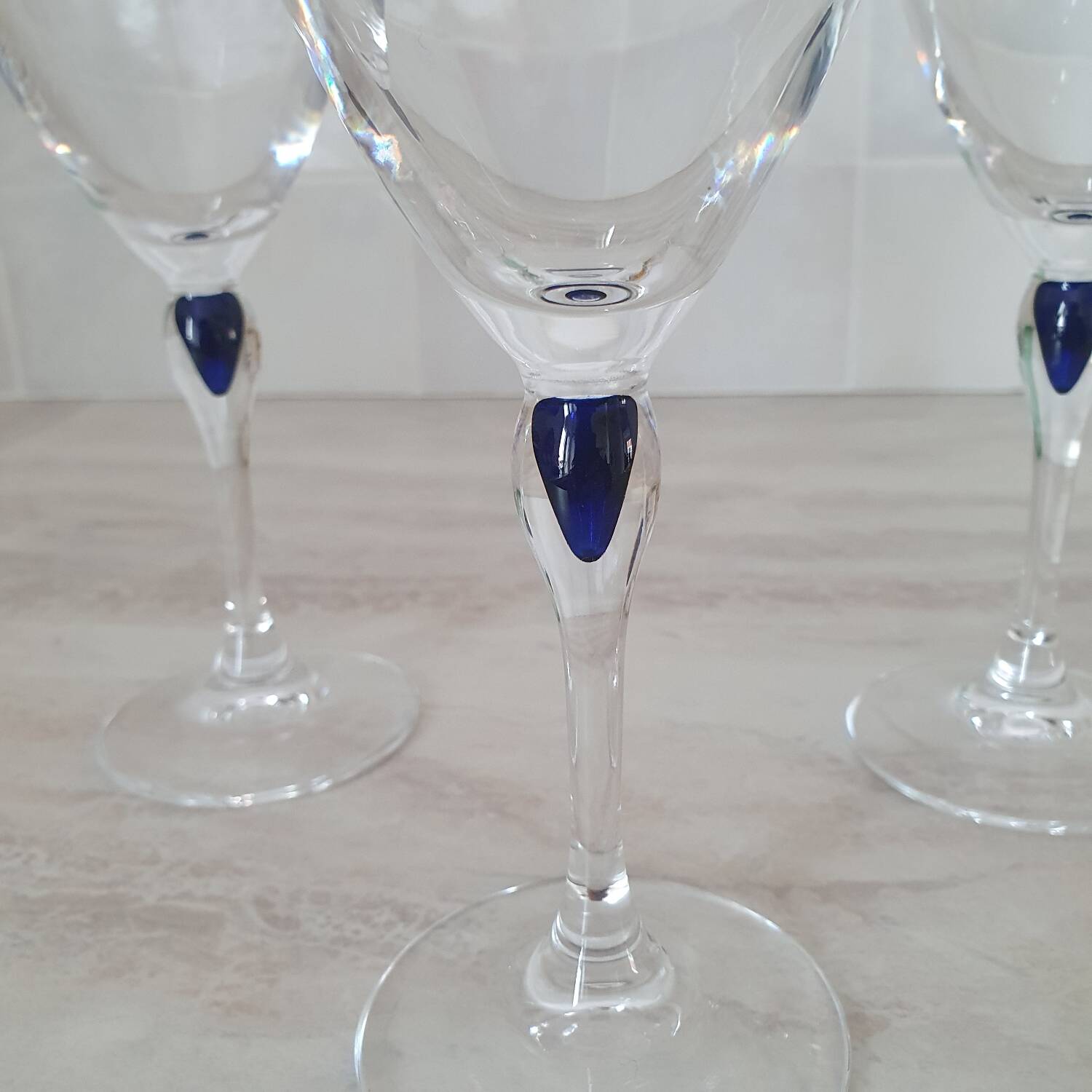 3 wine/water glasses Crystal d'Arques model Venice Sapphire blue