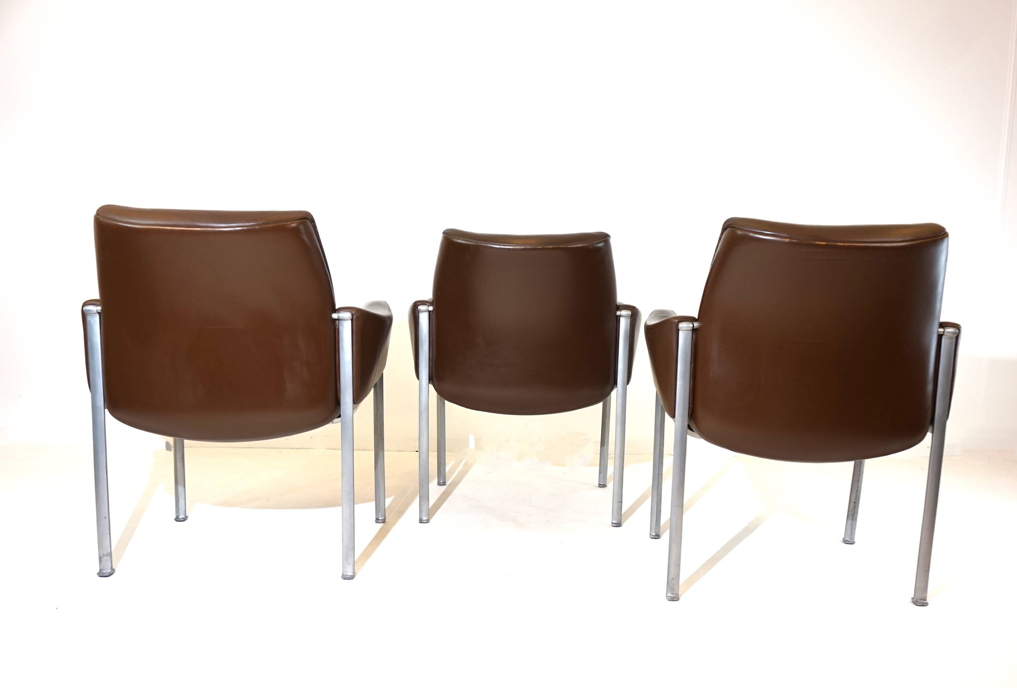 Röder Söhne Set of 3 leather office/dining room chairs by Miller Borgsen