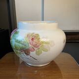 Large Verbanum Stone Laveno cache-pot, floral decoration "Roses" in earthenware ceramic, ca 1900
