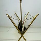 Vintage magazine rack, Neo classical brass dolphine rack