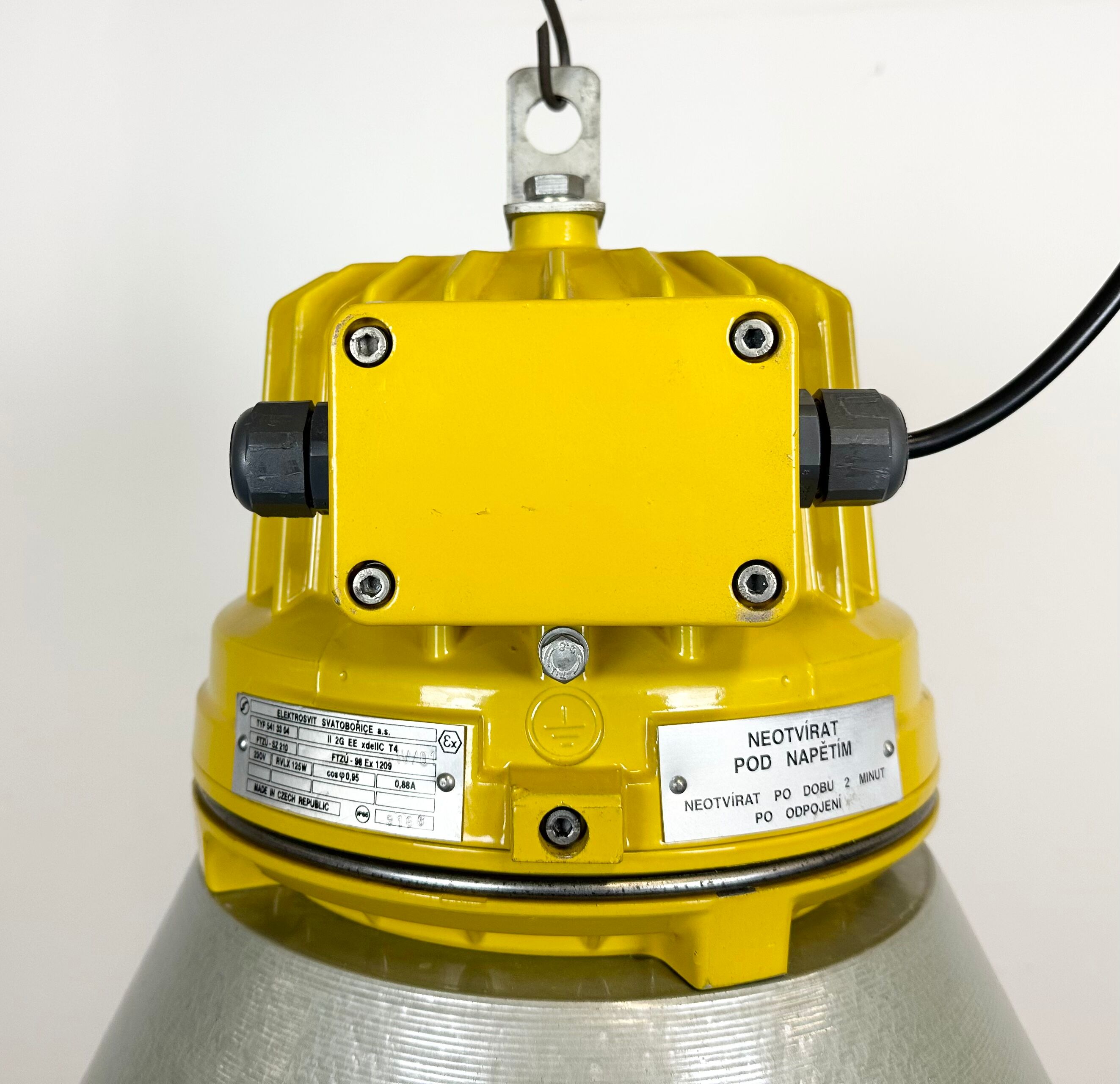 Yellow industrial explosion proof lamp with aluminium shade, 1990s