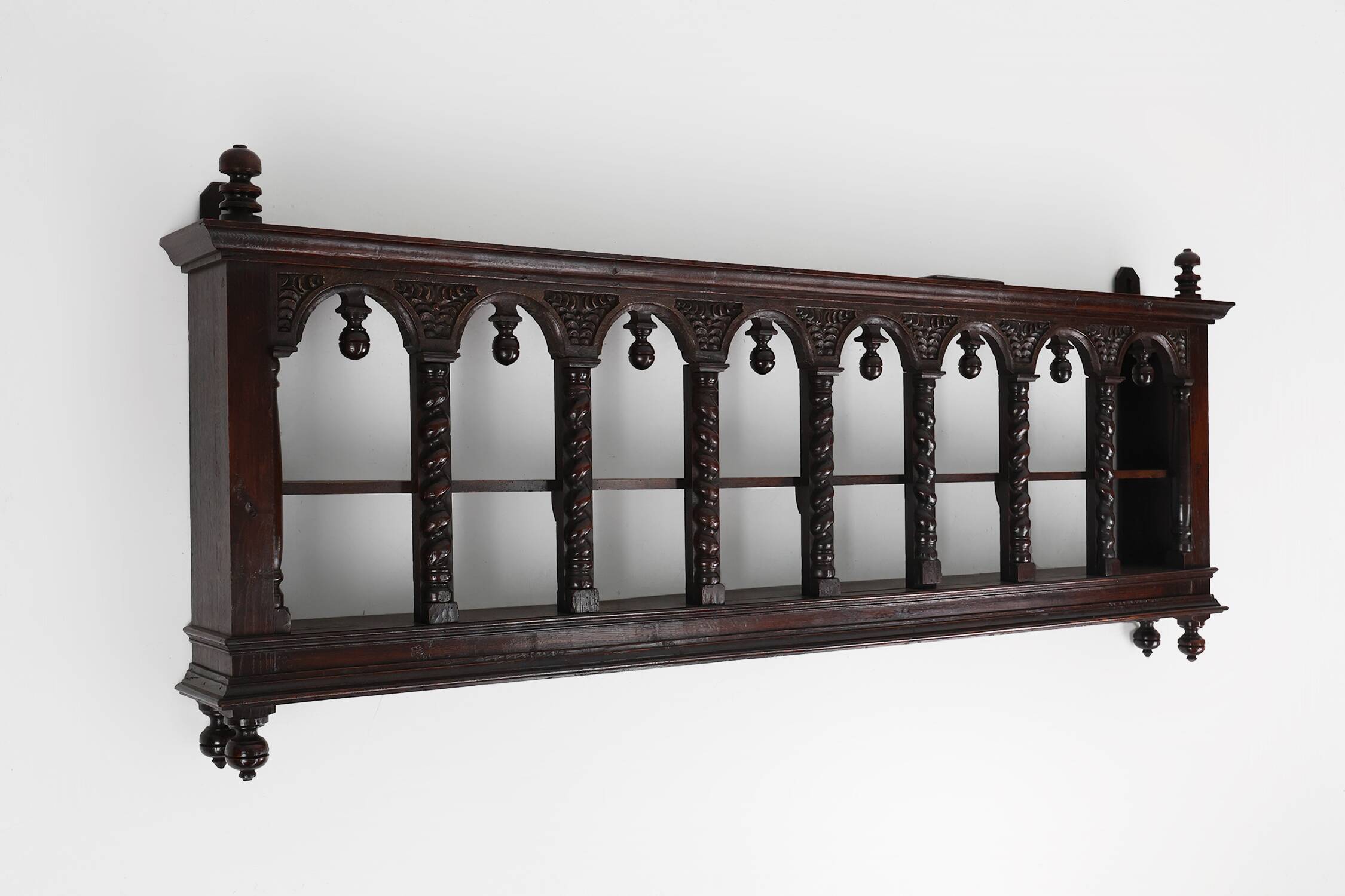 16th Century gothic style hand carved wall mount rack