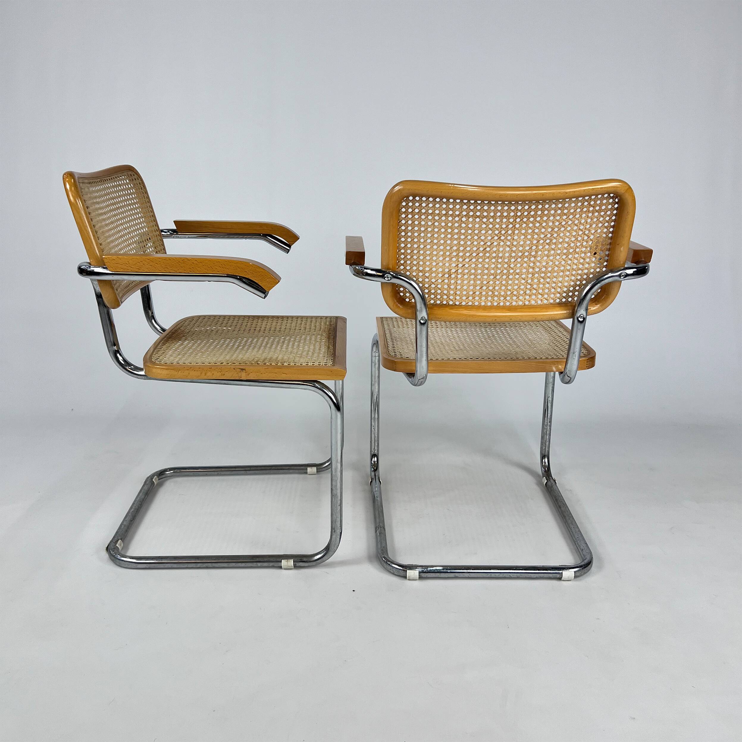 Set of 2 Tubular Frame and Cane Cantilever Arm chairs, Italy, 1970s