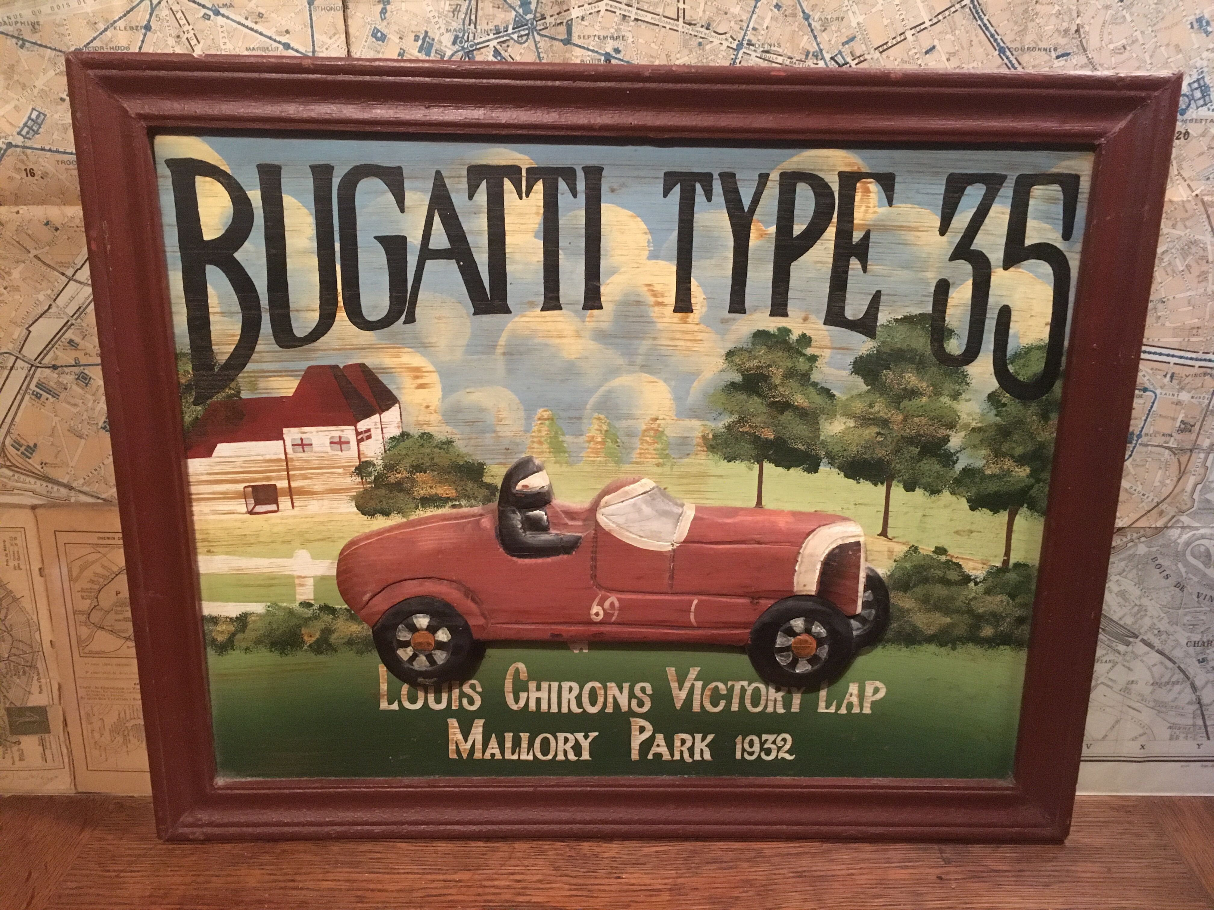 Wooden relief panel "Bugatti type 35" from country corner