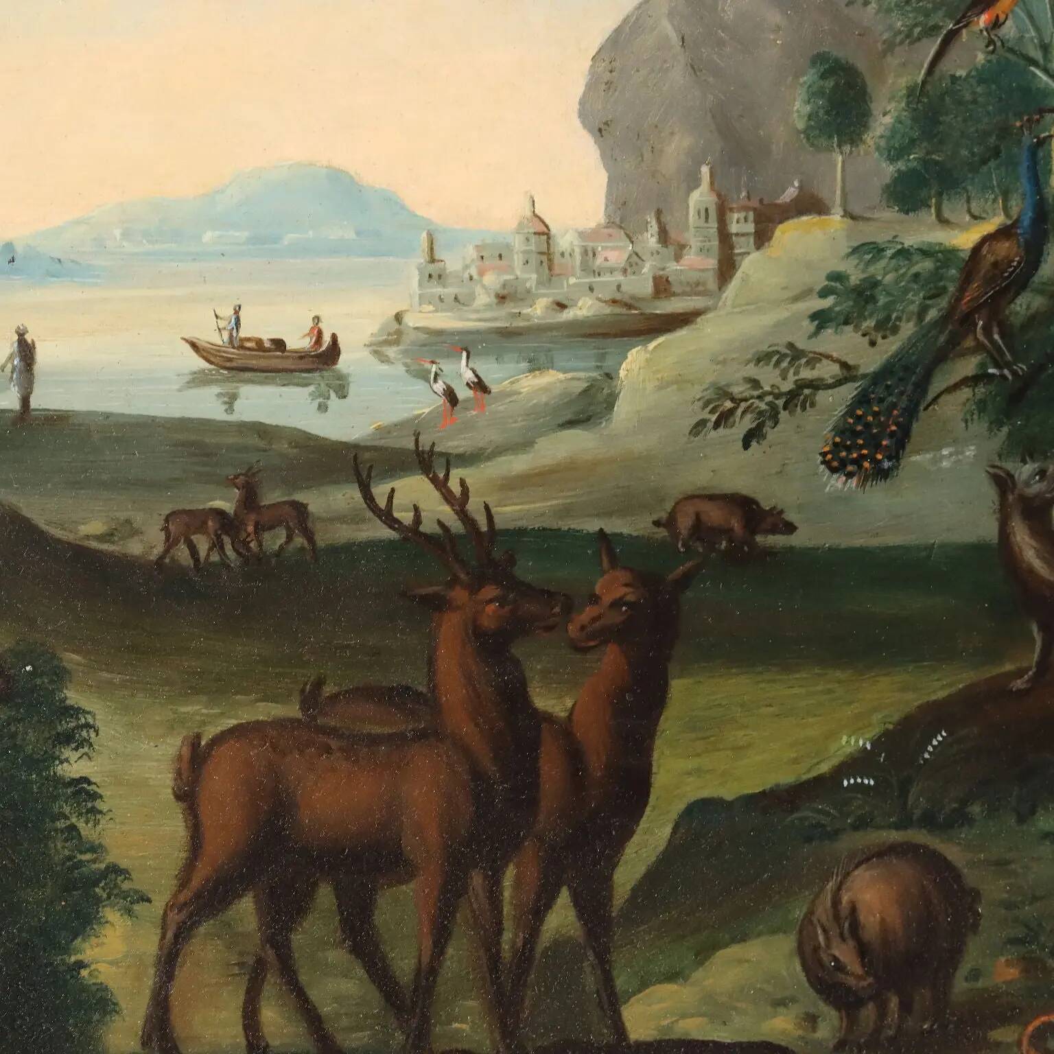 Ancient painting "Orpheus Charming the Animals" oil on panel '700
