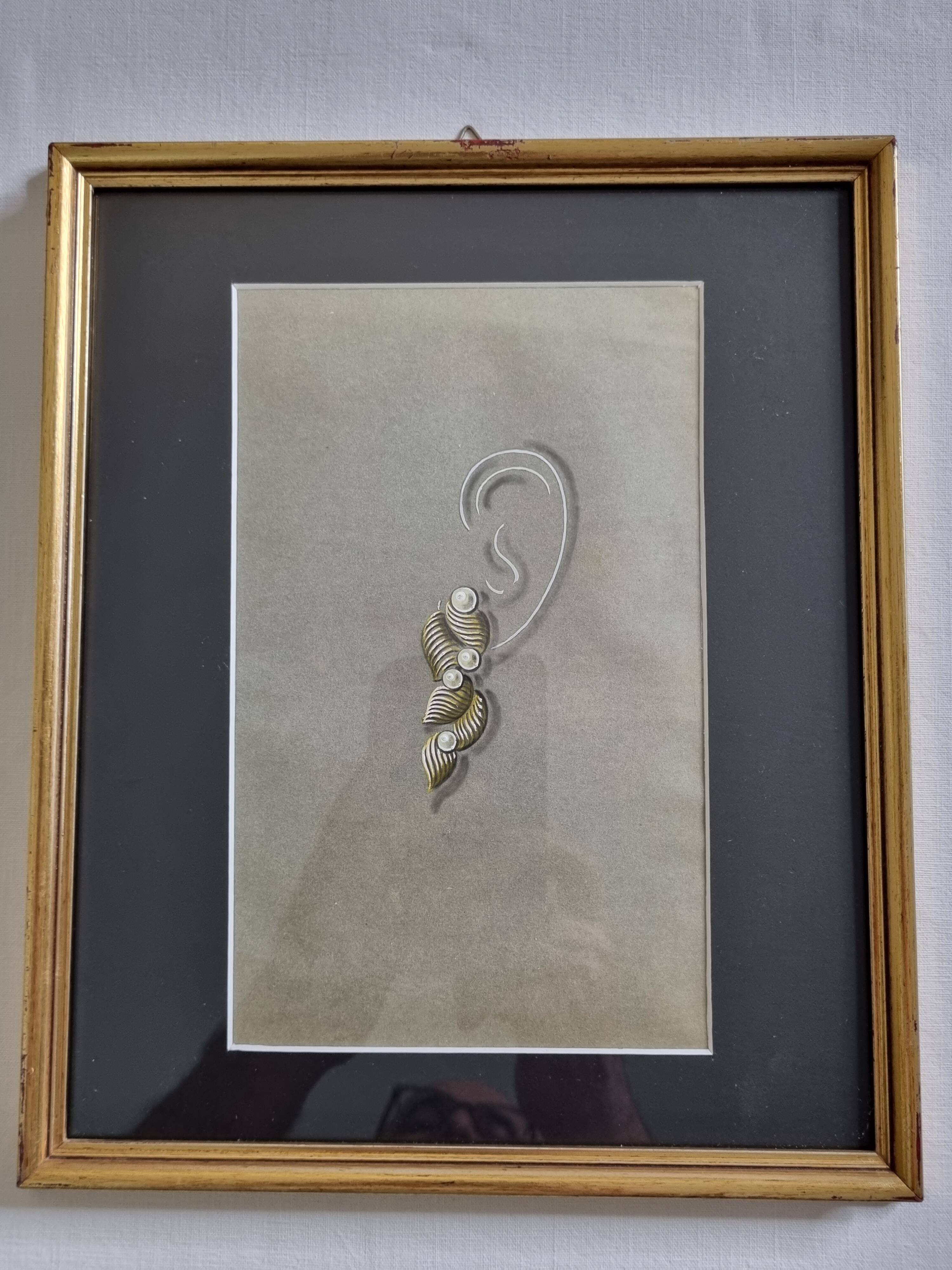 Original gouache from the 1930s, prototype of a unique jewel, New York jeweler, 24 x 28 cm