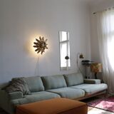Vintage sunburst ceiling light, gold, floral pattern, 50s brutalism
