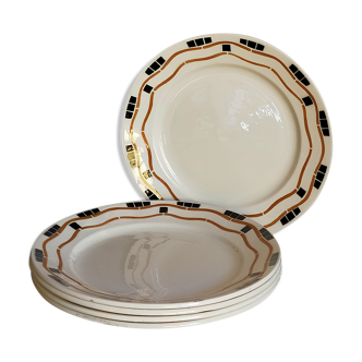 Five Art Deco plates of Badonviller service "Yvonne" 30s