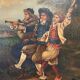 Oil on canvas 19th century – genre scene with musicians in costume