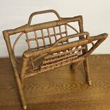 Vintage folding rattan magazine rack