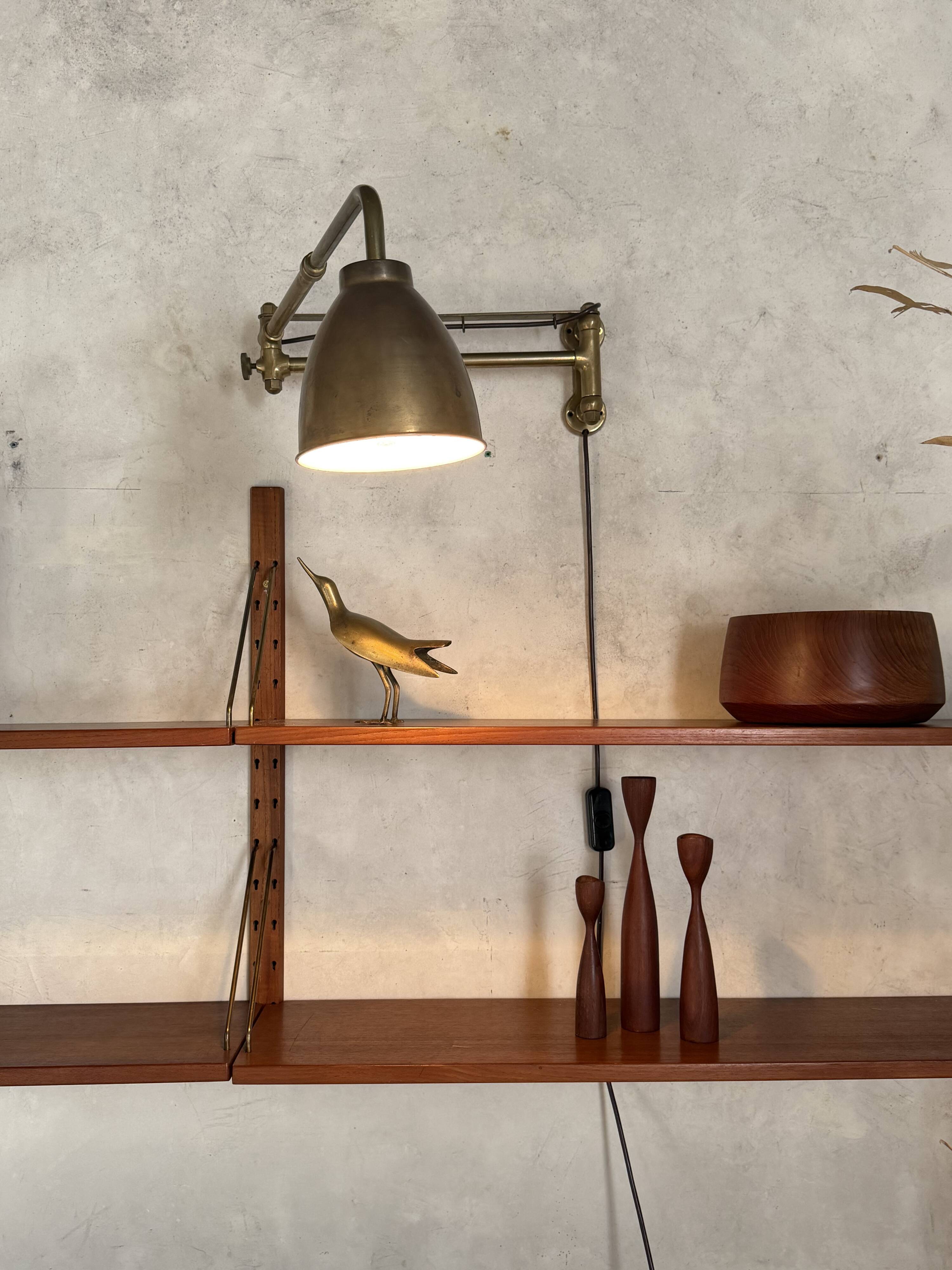 Vintage brass articulated wall lamp Scandinavian style