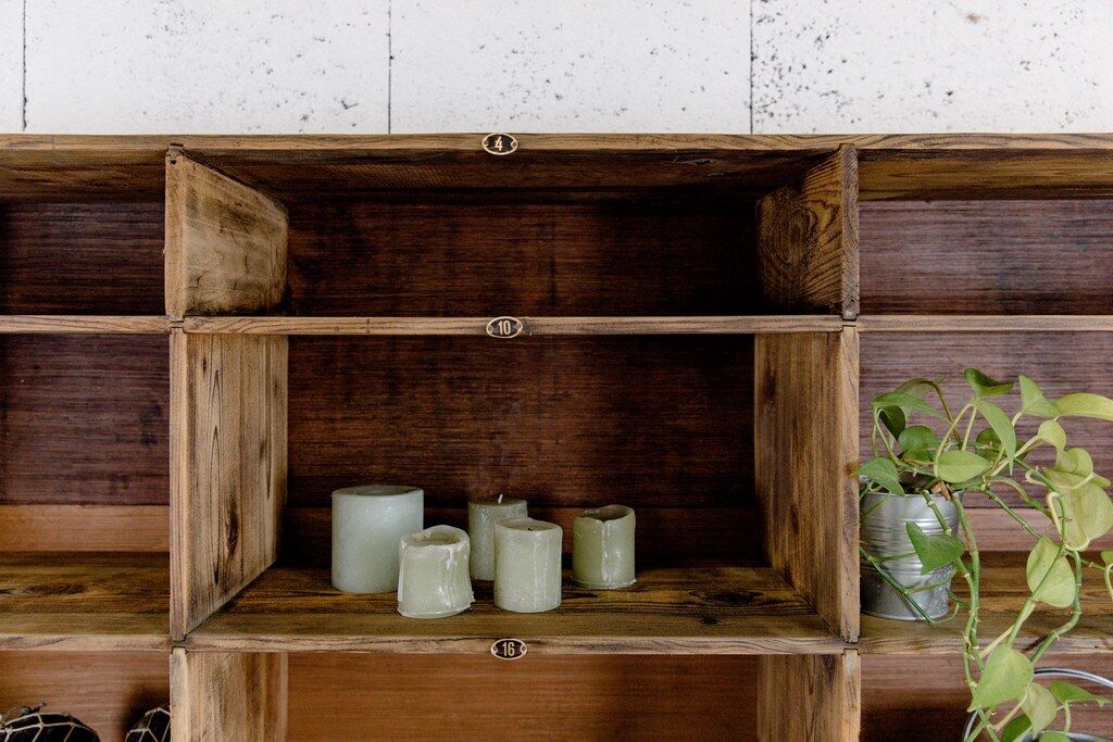 Factory locker cabinet, wood and green