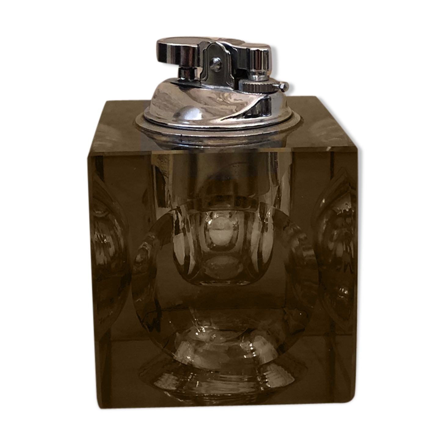 Grey glass table lighter - 70s