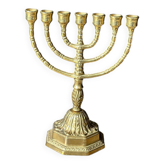 7-branched candlestick (Menorah) in brass.