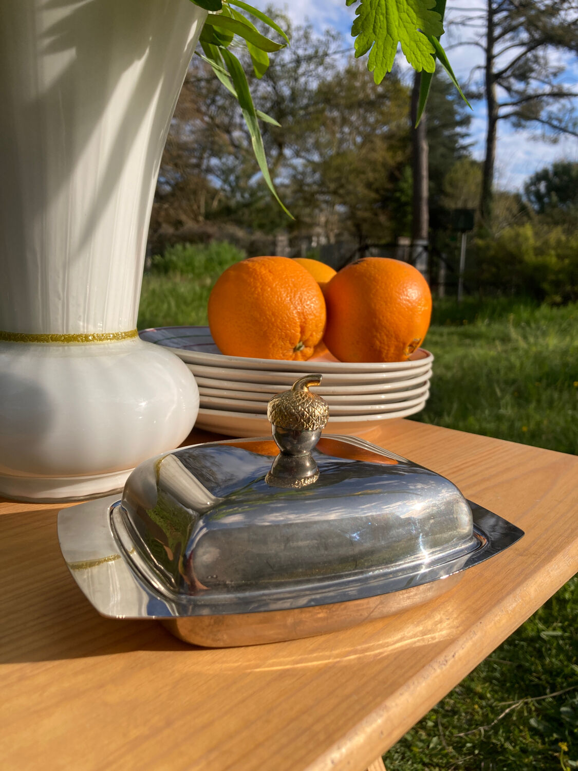 Silver metal glans butter dish