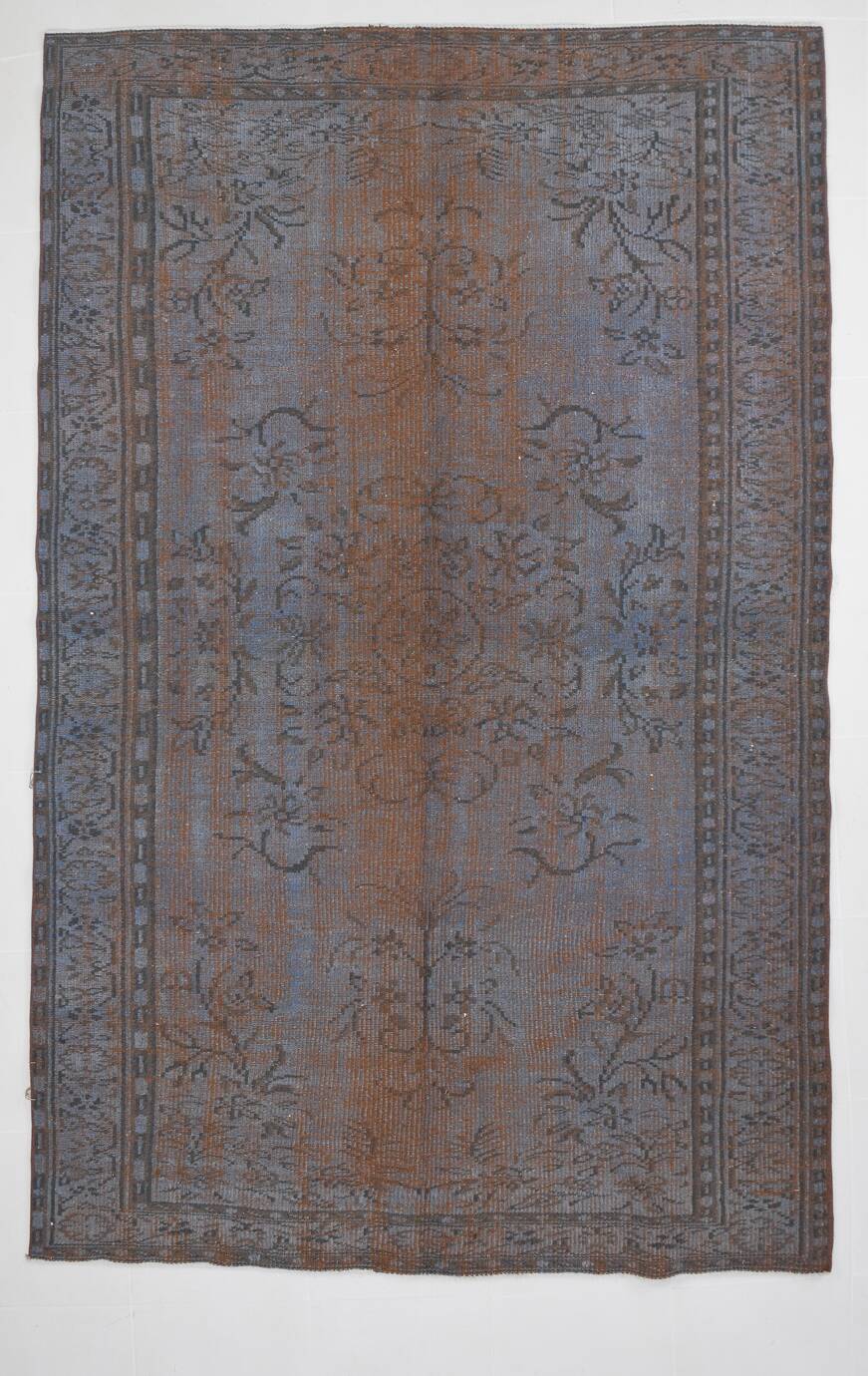 Slate Blue & Taupe Decorative Turkish Vintage Carpet Rug, 176x279 Cm