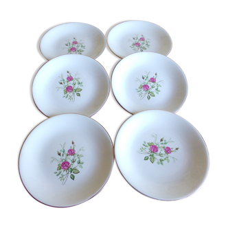 6 assiettes plates Gien modèle "Pompadour"