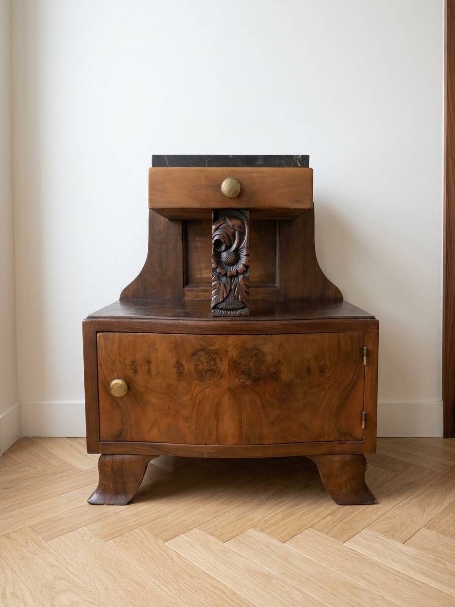 Art Deco bedside table in wood and marble