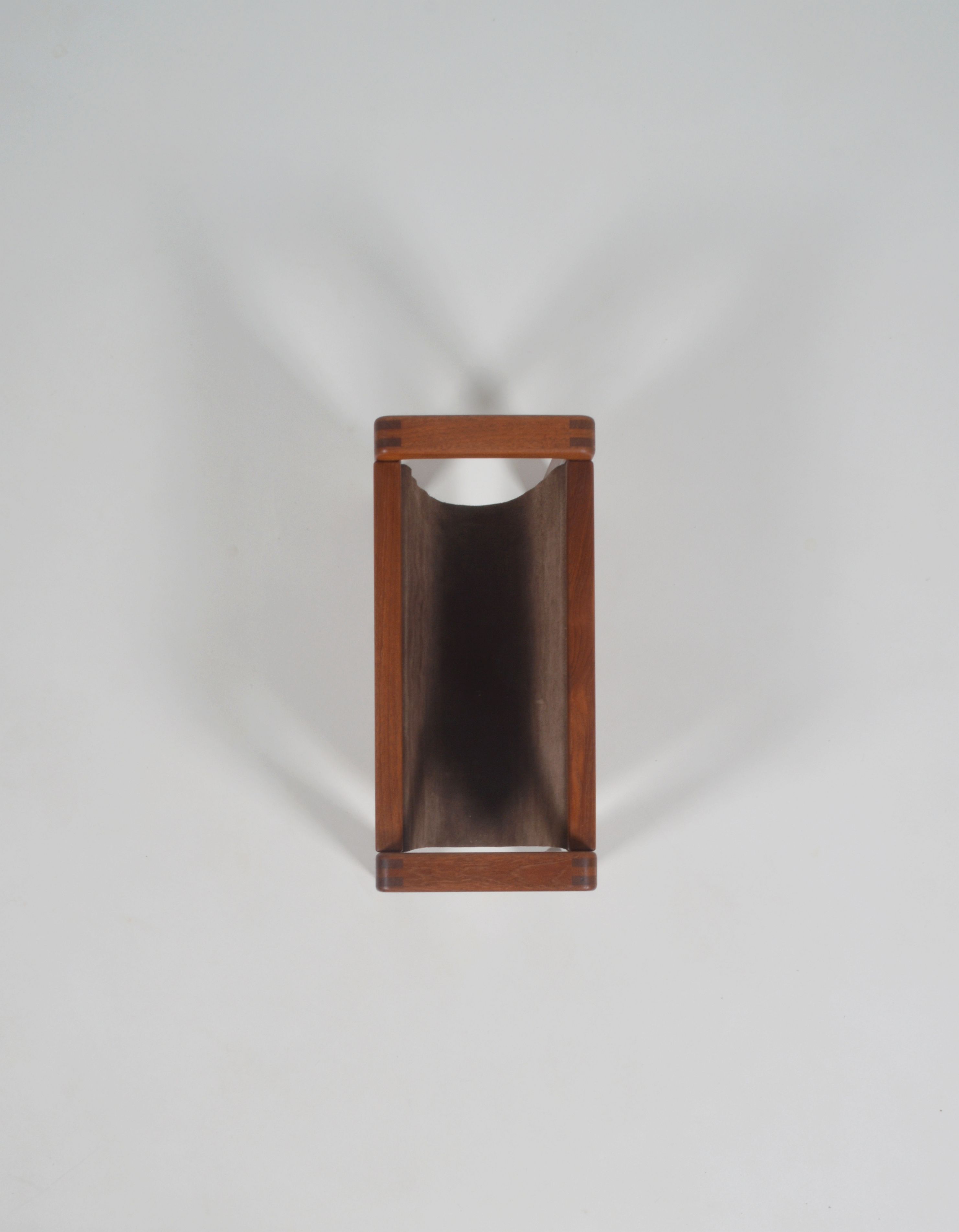 Danish vintage magazine holder in teak with leather, 1970s