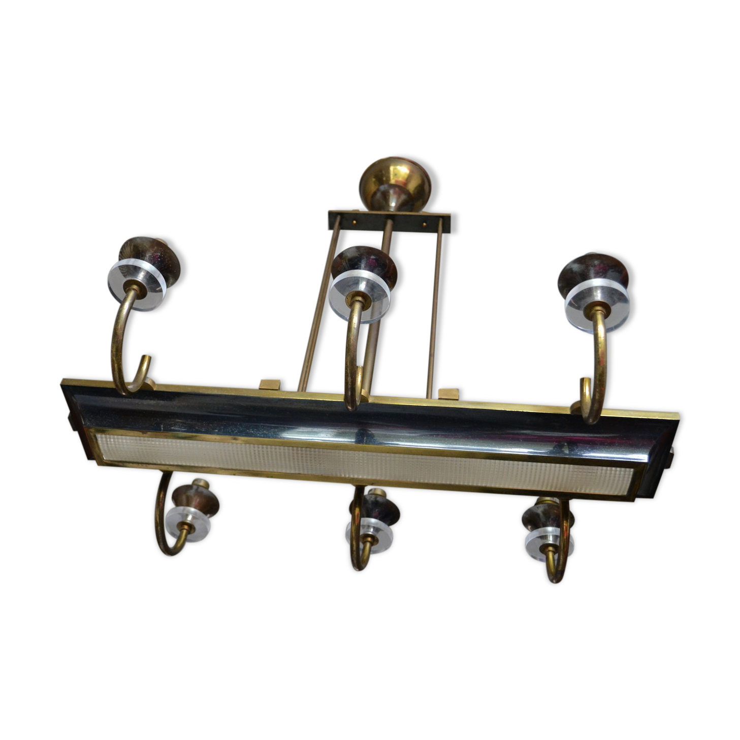 Rectangular Art Deco Chandelier 6 Golden Brass Lights
