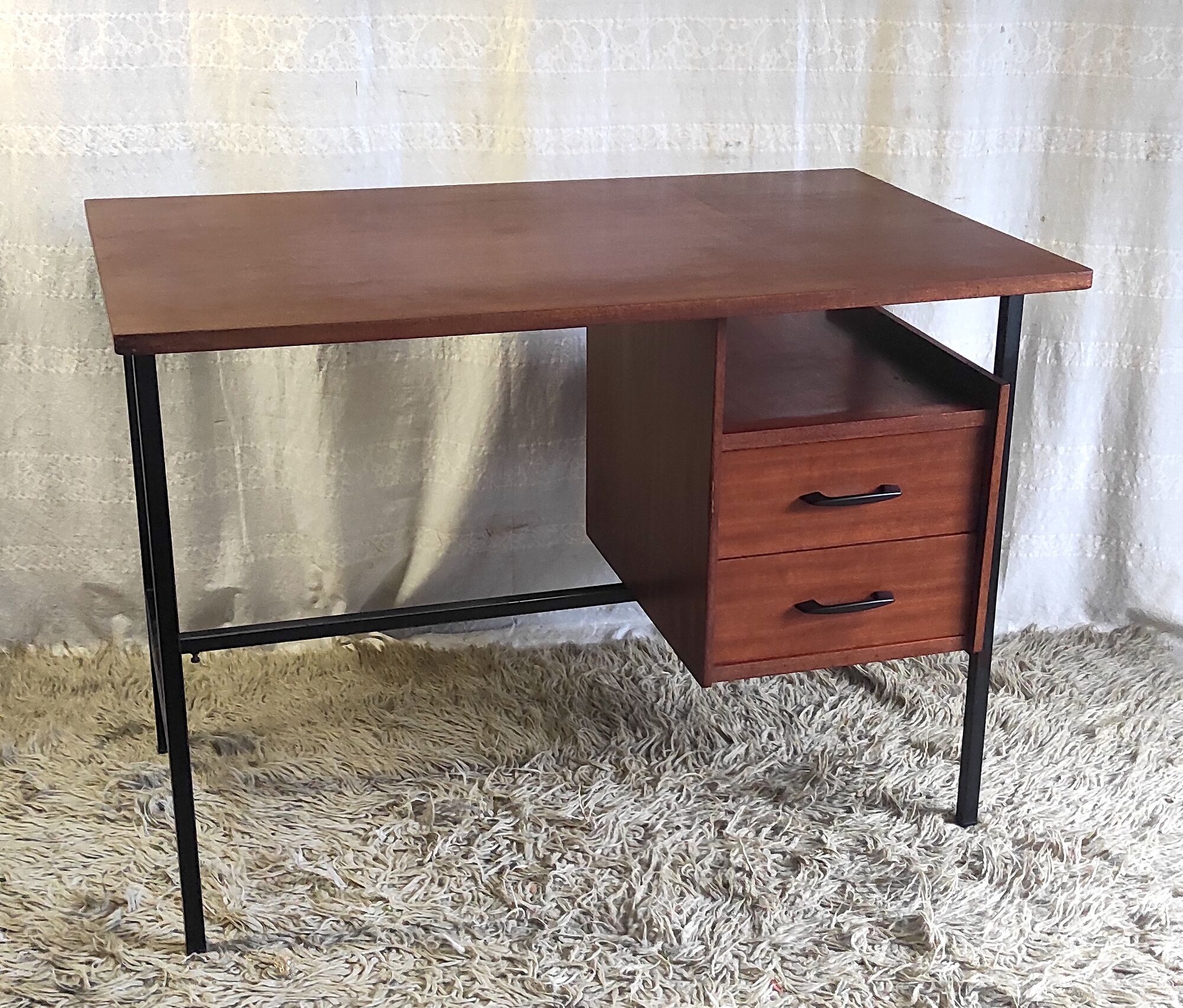 Modernist metal and wood desk by Seducta – 50s/60s