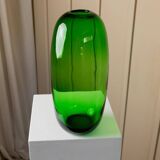 Vase en verre vert vintage XXL, design ovale des années 50 par Maria Vinka pour Ikea (série Stockholm, années 1990)