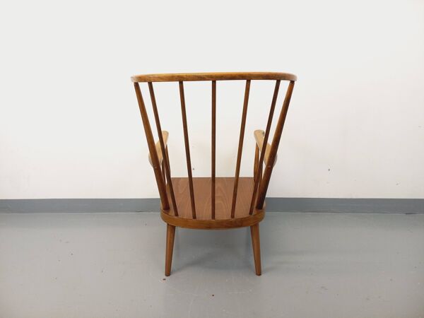 Fauteuil en bois vintage Baumann modèle Éventail des années 60