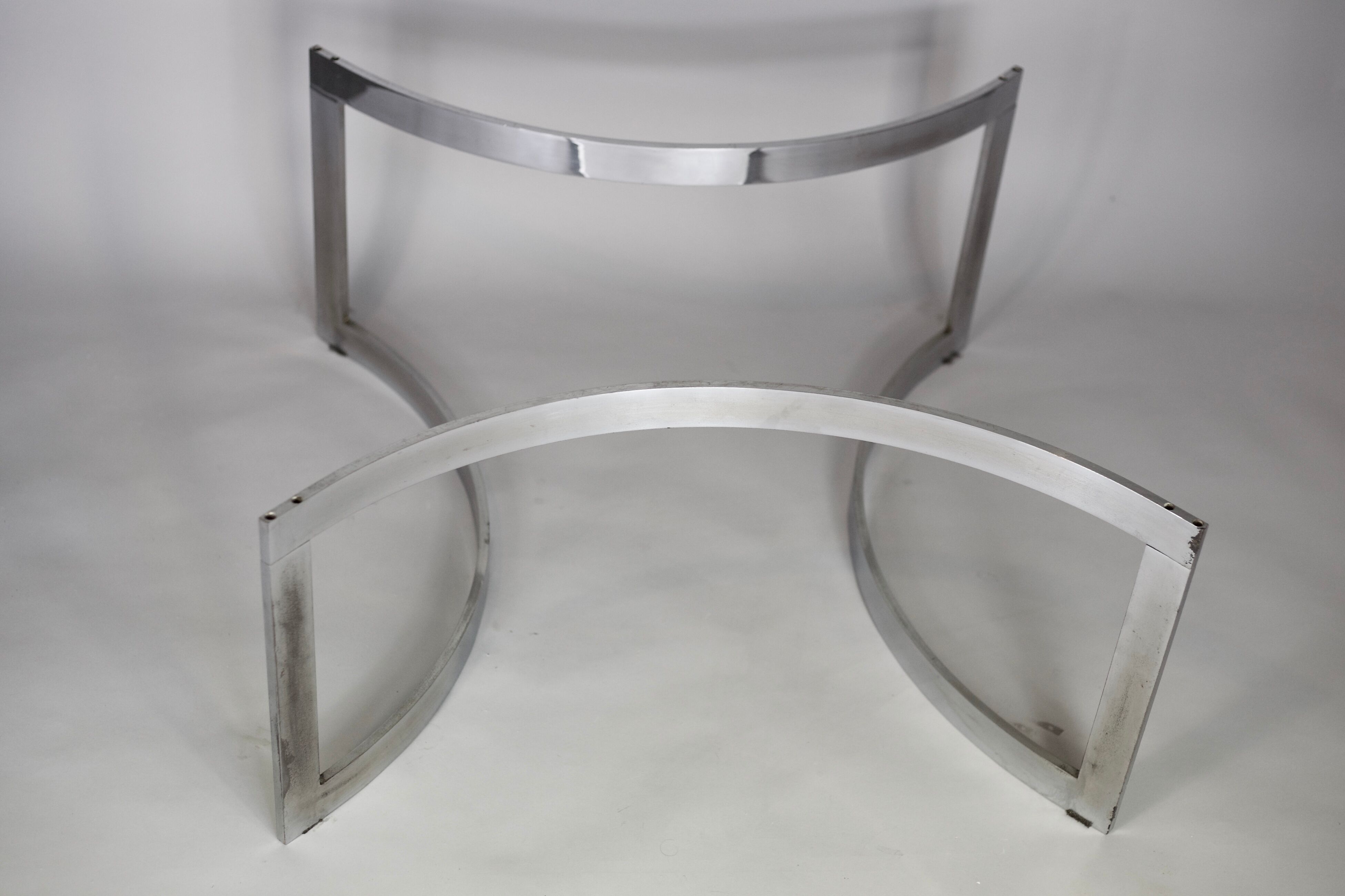 Coffee table published by Dassas, base in chromed steel and thick glass slab, France, 1963