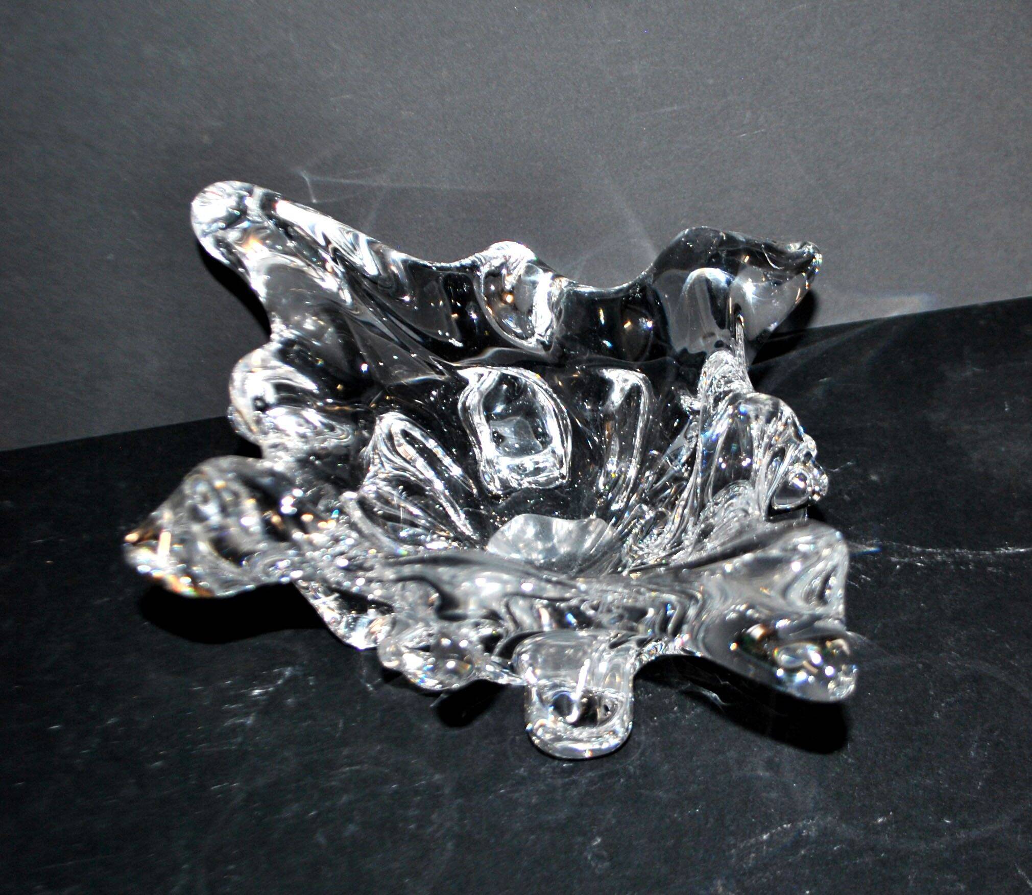 1960 design empty pocket coupe in free-form moulded crystal by Daum