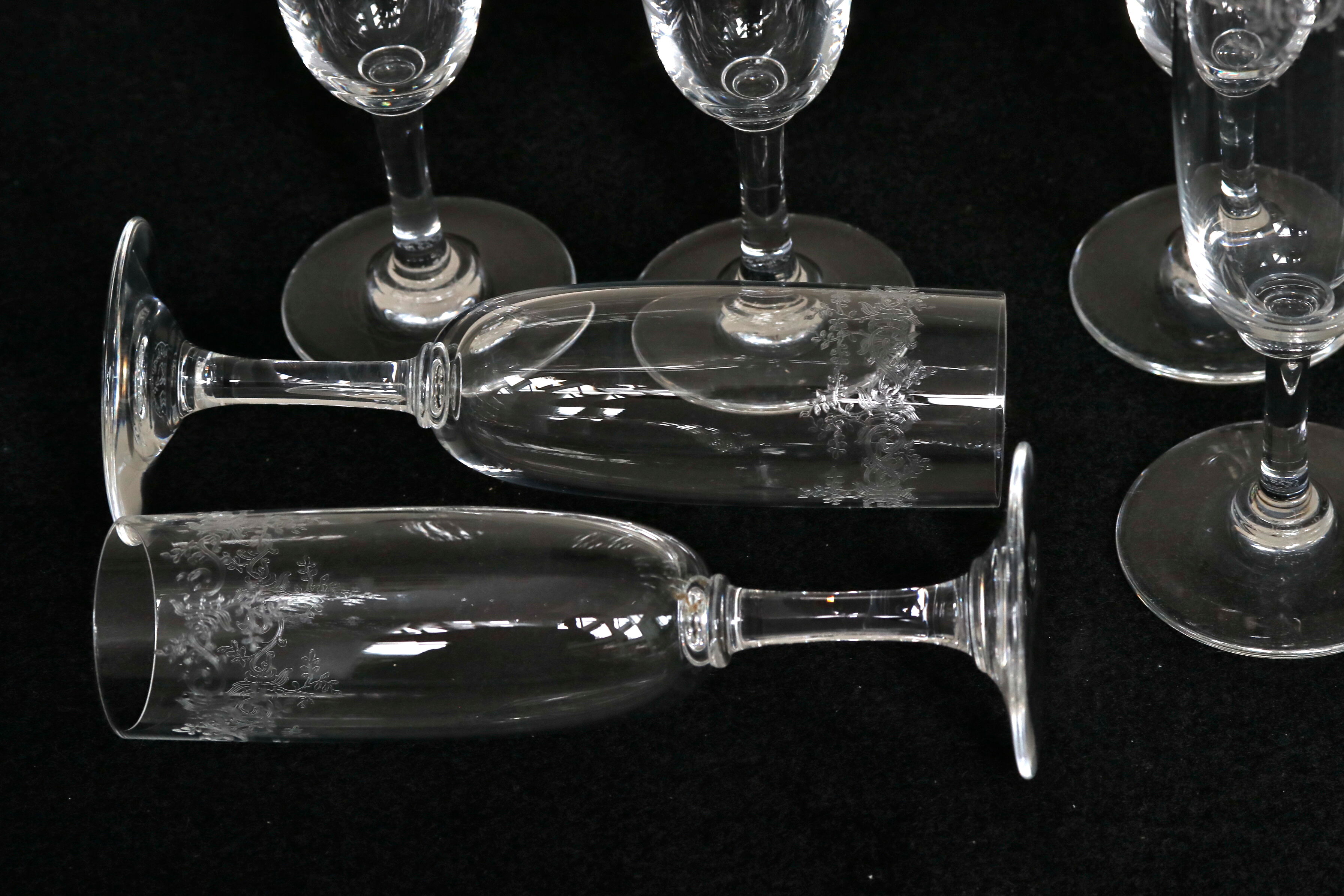 Suite of 6 Baccarat crystal flutes, model Sévigné, signed