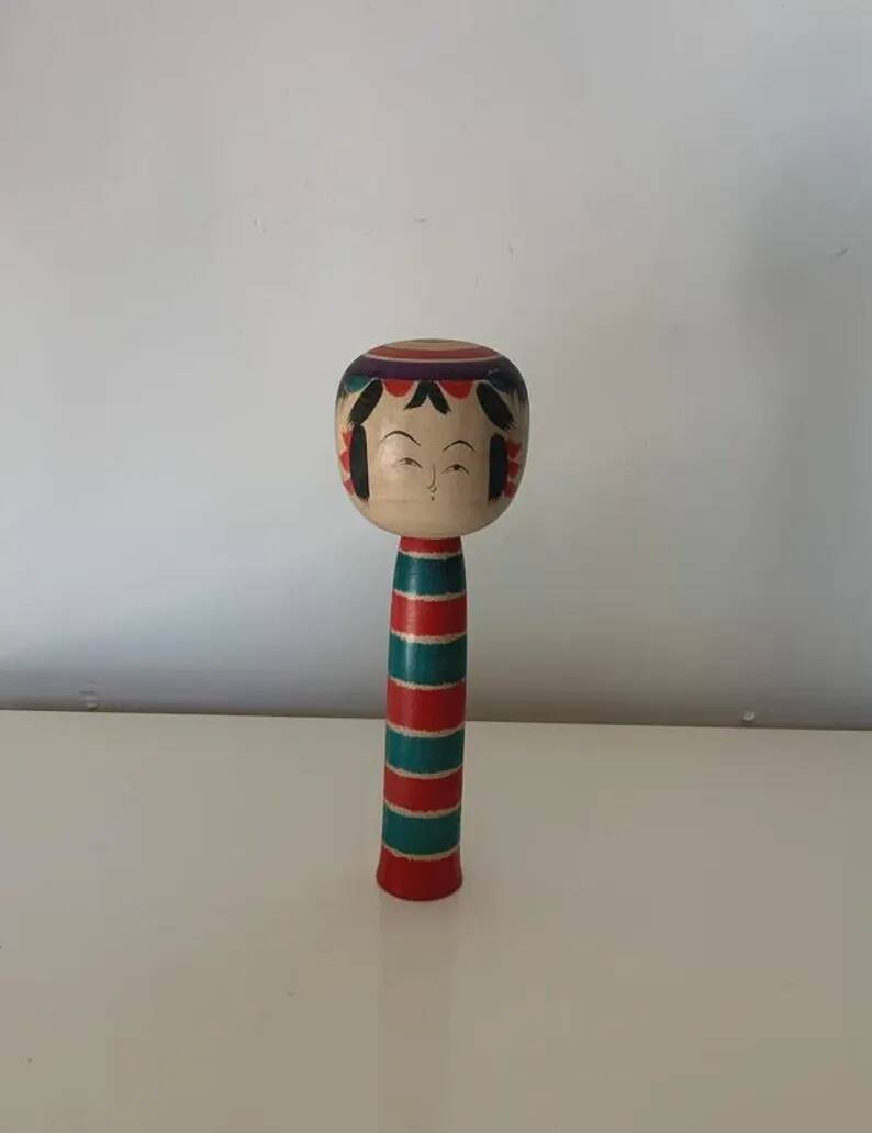 Vintage 1986 Signed Kuniei Traditional Japanese Kokeshi Doll in Wood