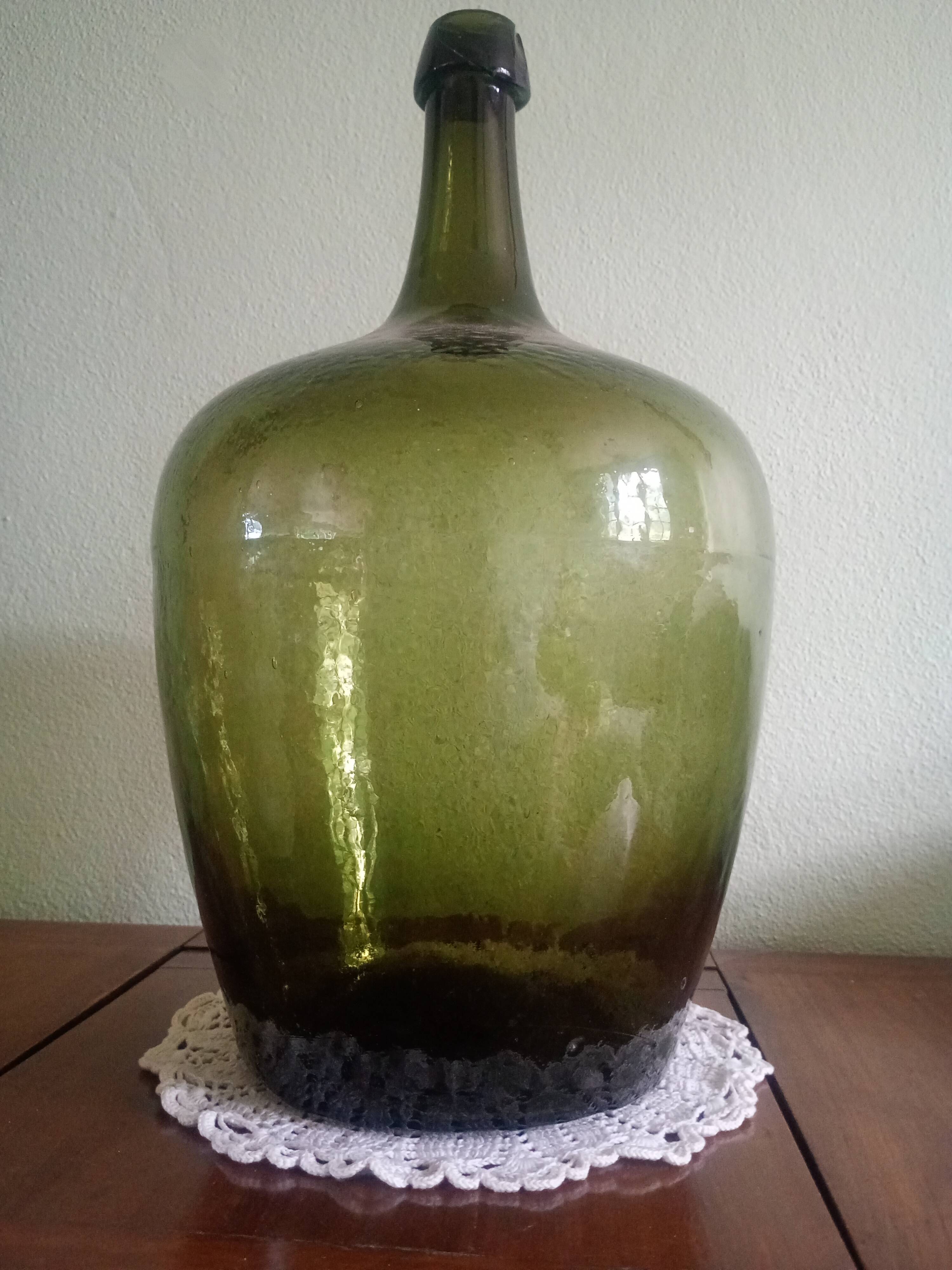 Dame-Jeanne Bonbonne ancienne verte 45cm Alsace - éclat col