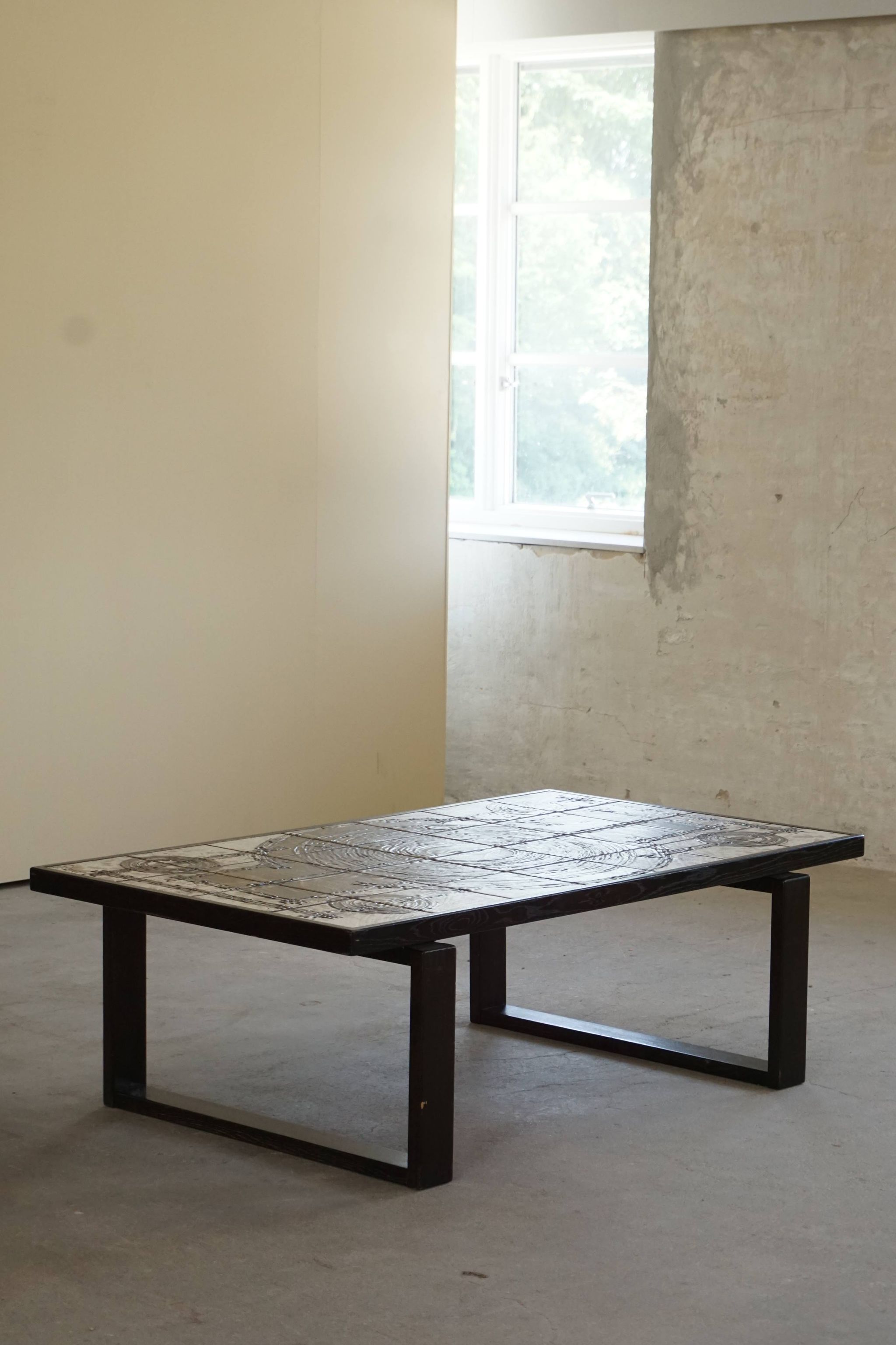 Danish mid century rectangular coffee table by Ox Art in Oak and Stoneware, 1970