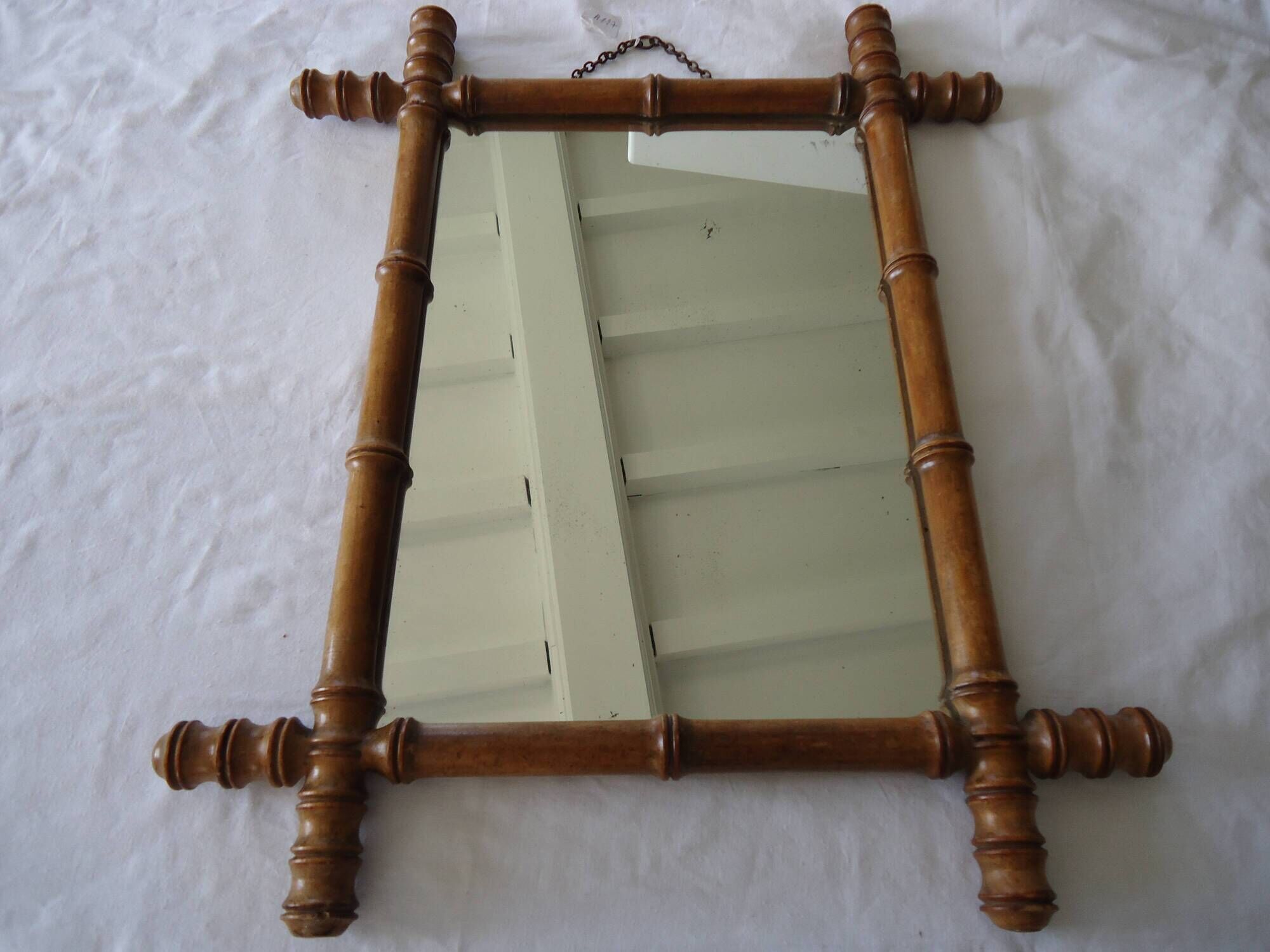 Antique turned wooden mirror in bamboo style, late 19th century A117