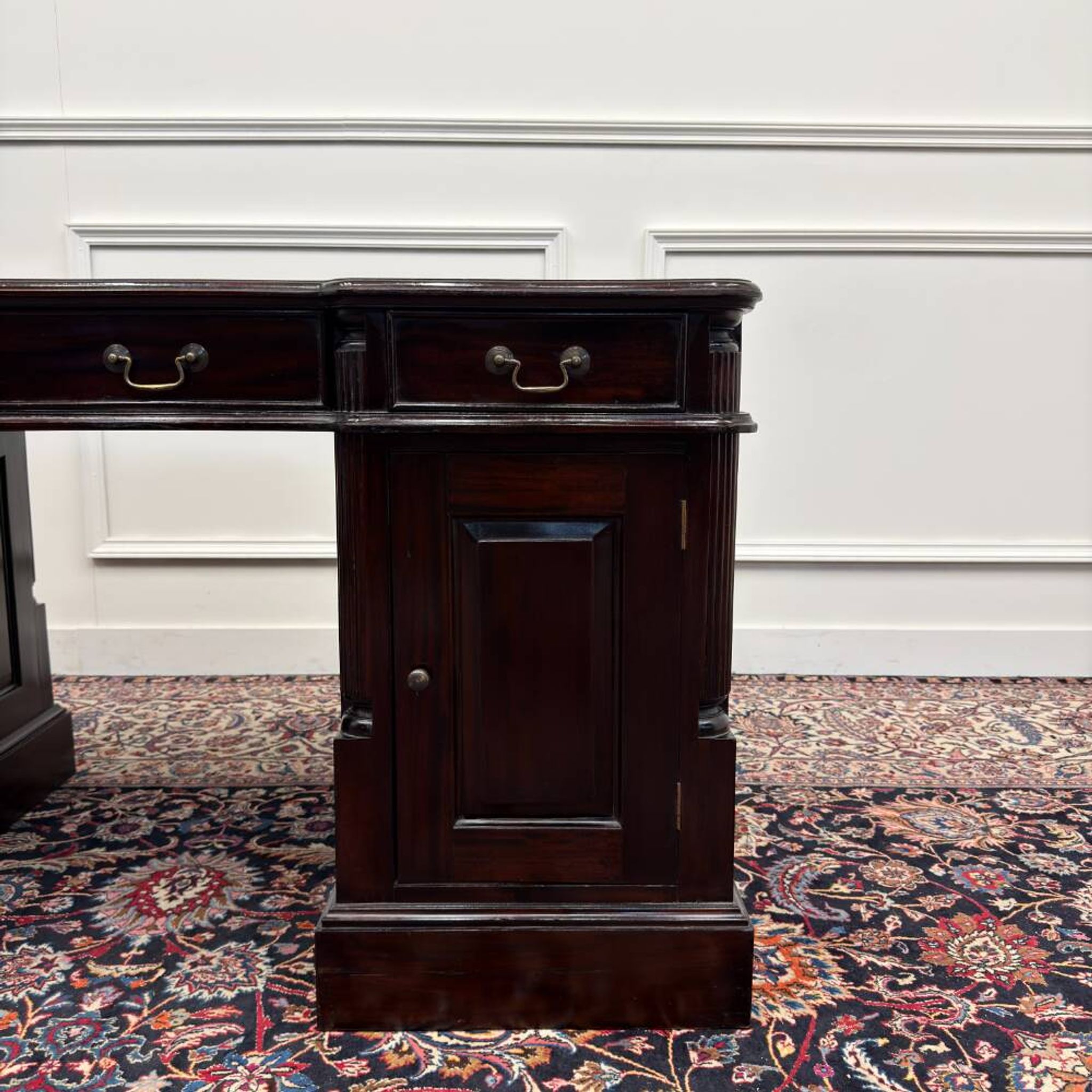 Classic English Desk Green Leather Inlay