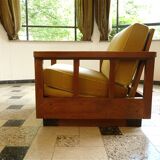 Ensemble de 2 fauteuils club Art Déco cubiste en bois et velours, Allemagne 1920