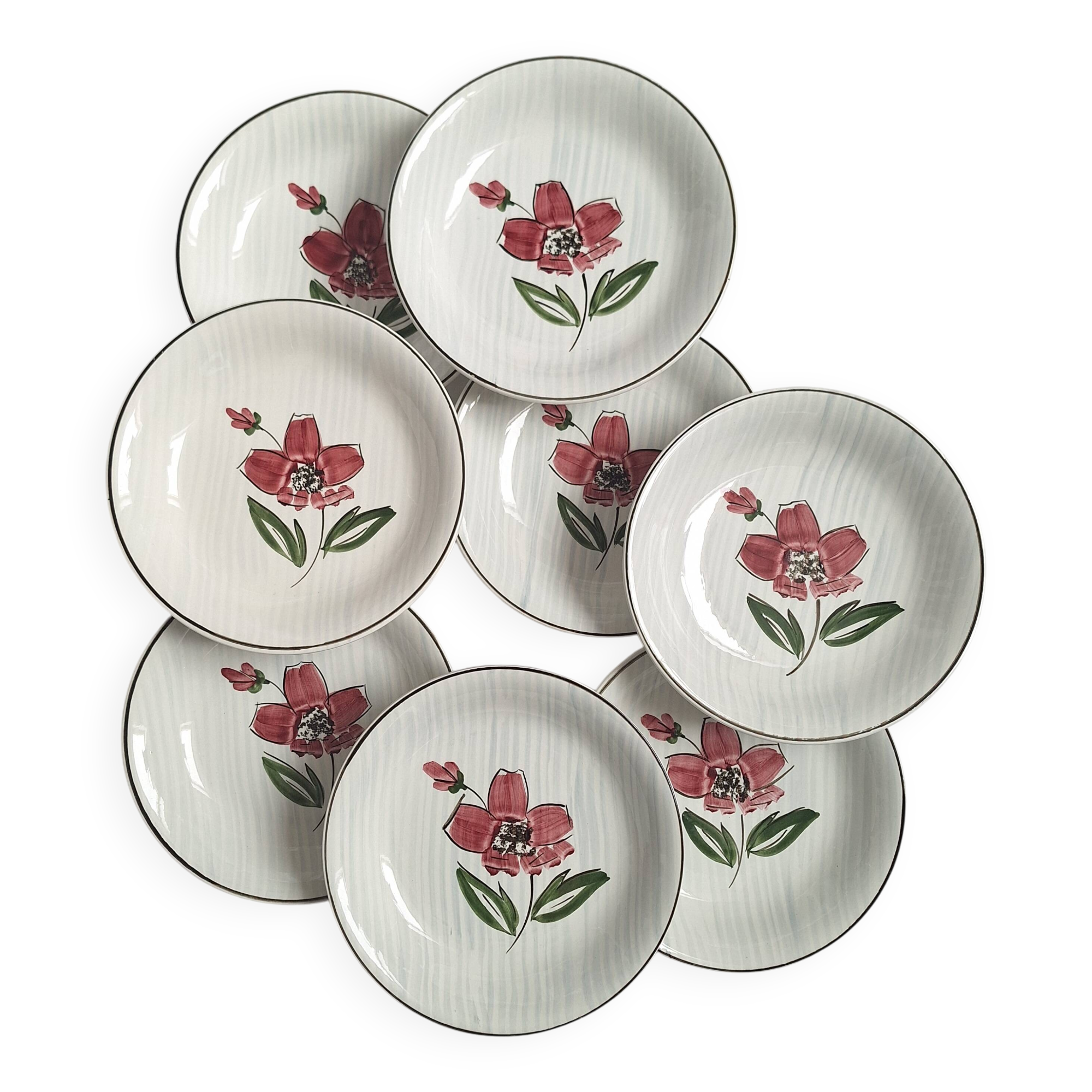 Deep plates / Salad plates with flower design, Sarreguemines model Emilie