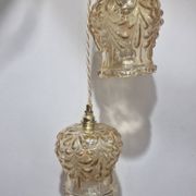 Duo of amber molded glass portable lamps