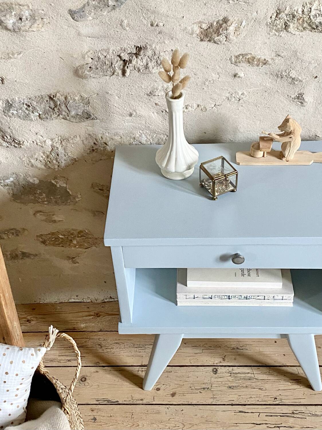 Compass leg bedside table